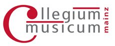 Logo mit grafischer Schrift in Rot und Grau auf weißem Grund mehrzeilig verschachtelt, Text: Collegium musicum mainz